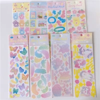 cartoon unicorn bear butterfly ribbon cute stickers korean ins laser flash powder colorful kawaii decorative sticker stationery