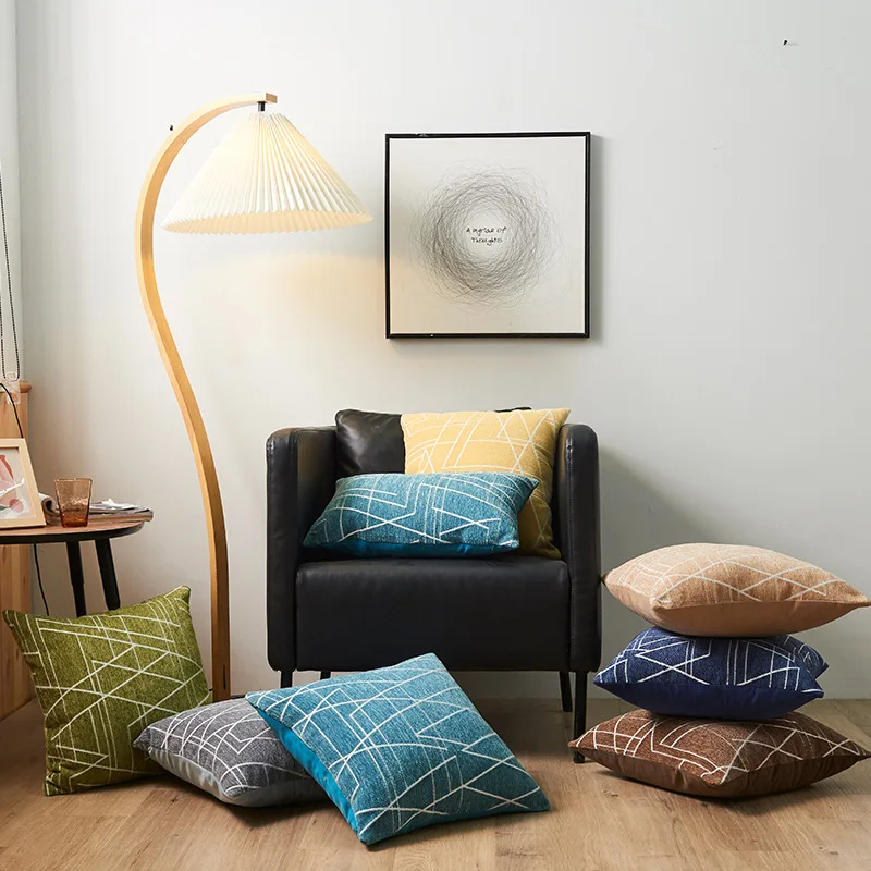 

High-grade Fabric Chenille Pillowcase Geometric Line Pattern Series Cushion Cover Multiple Colour Home Decor Throw Pillow Covers