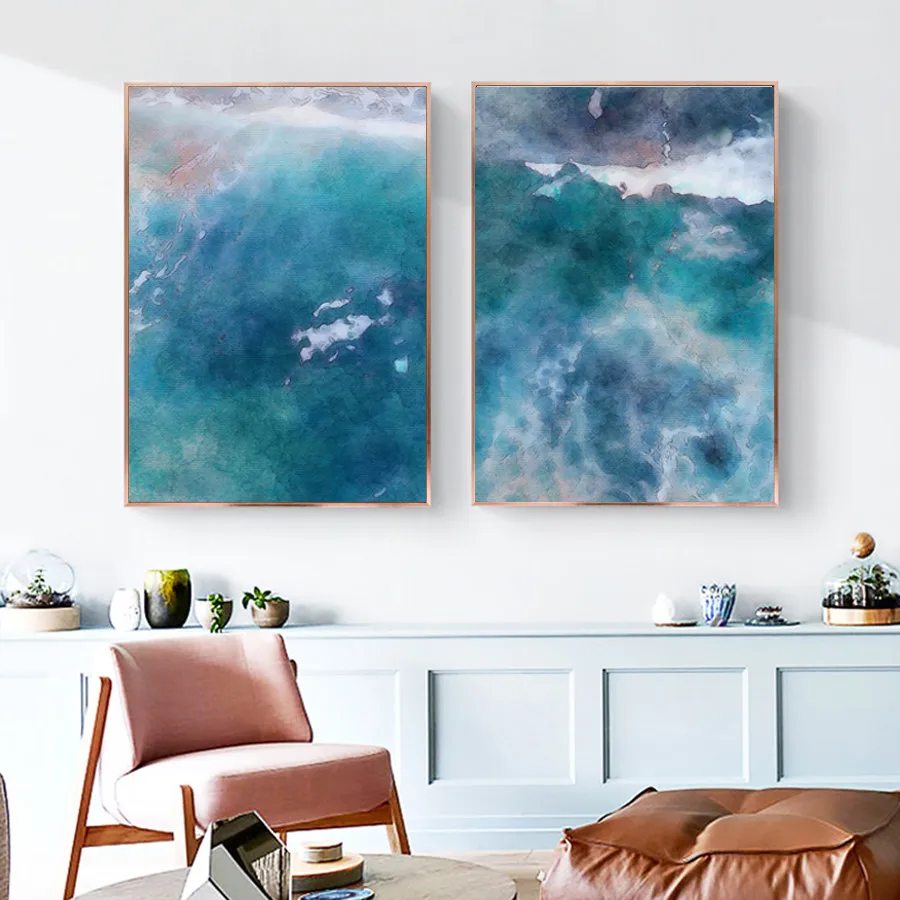 

Abstract Painting Sea Decorative Painting Blue Ocean Poster Hd Poster Print Home Bedroom Living Room Wall Decoration Frameless