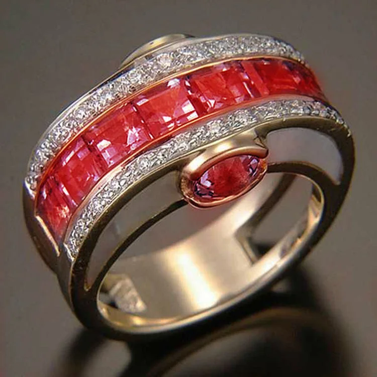 

Fashion Round Blue/Green/Red Colors Square Cubic Zirconia Crystal Wide Ring for Women Wedding Jewelry Accessories