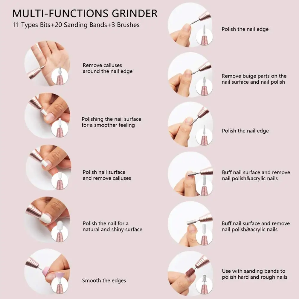 

Electric Nail Drill Pen Machine Shape File Grinder Portable Easy to Operate Manicure Pedicure Nail Beauty Machine Set Salon Home