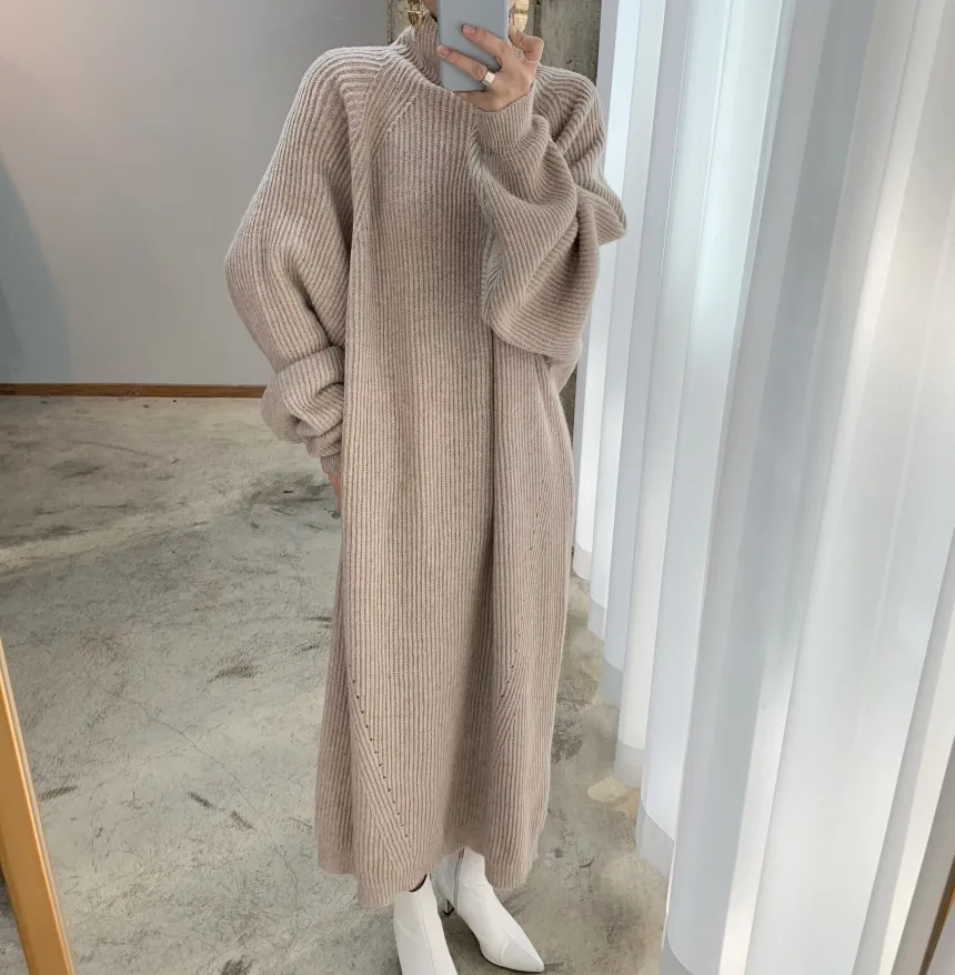 

3Colors 2022 New Autumn Winter Women Sweater Dress Turtleneck Straight Knitted Loose Elegant Lady Long Sweater Dress (y2664