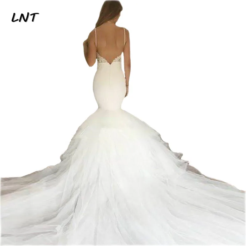 

Spaghetti Straps Backless Mermaid Wedding Dresses Bridal Gown Plus Size