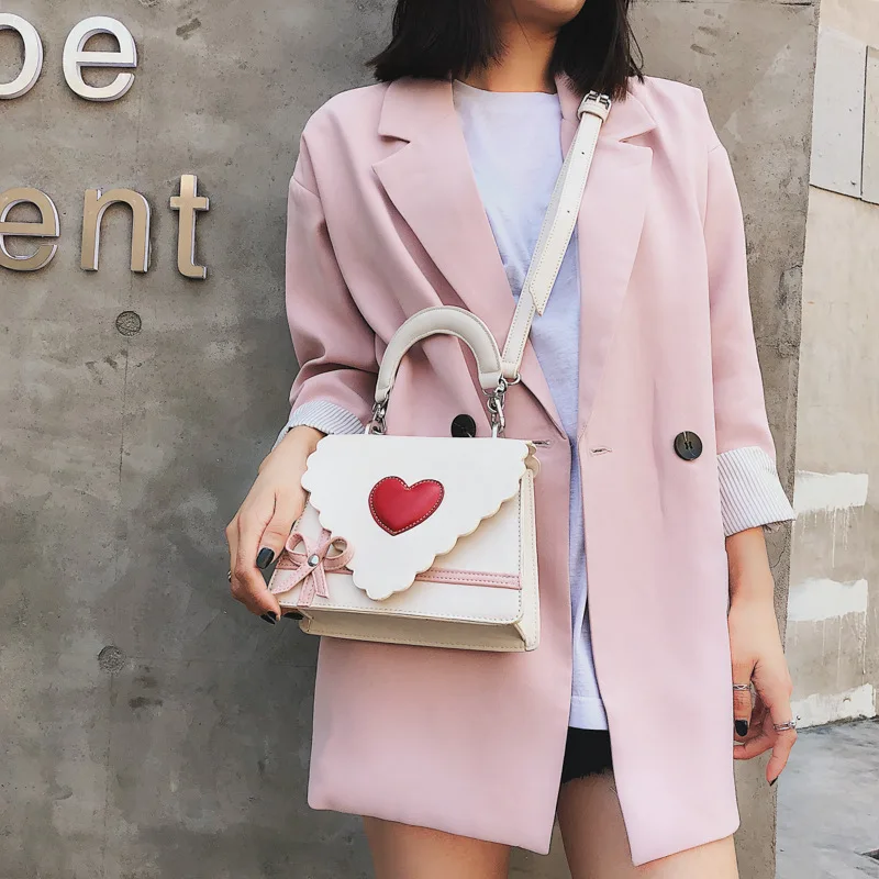 2019 Симпатичные розовые сумки через плечо с милым бантом и красным сердцем