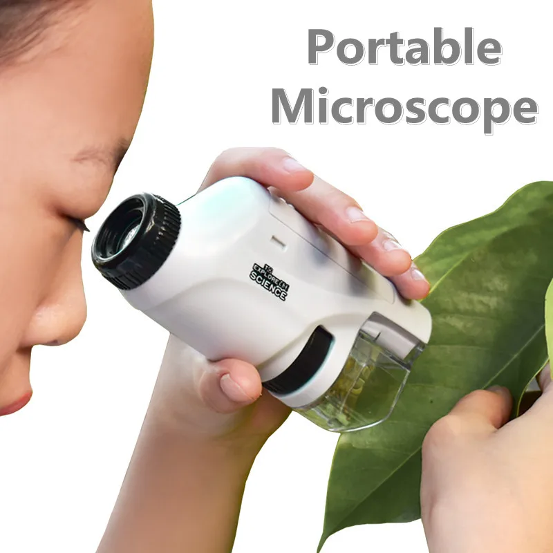 

60X-120X Handheld Microscope Scientific Experiment Handheld Pocket Microscope with LED Light Portable Mini Microscope