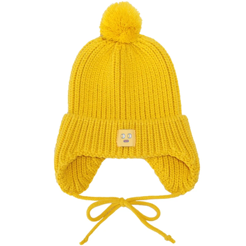 Осенняя новинка теплая вязаная шапка милая наклейка ушанка женская зимняя