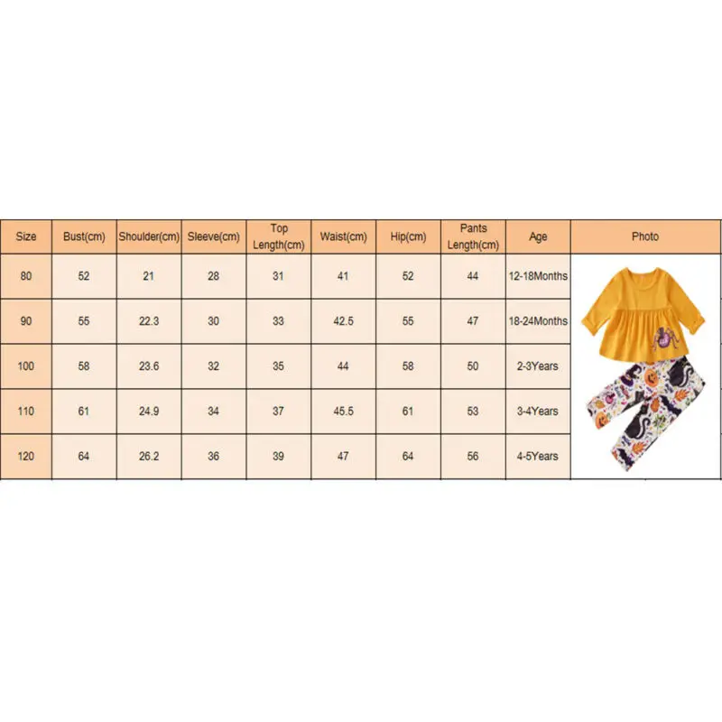 Желтые топы с тыквой на Хэллоуин для маленьких девочек комплект со штанами