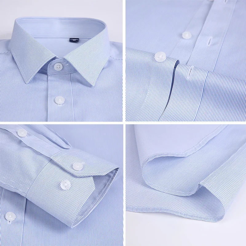 

2021 spring summer luxury high-quality 80 combed cotton striped long-sleeved shirt men's business casual slim-fit office shirt