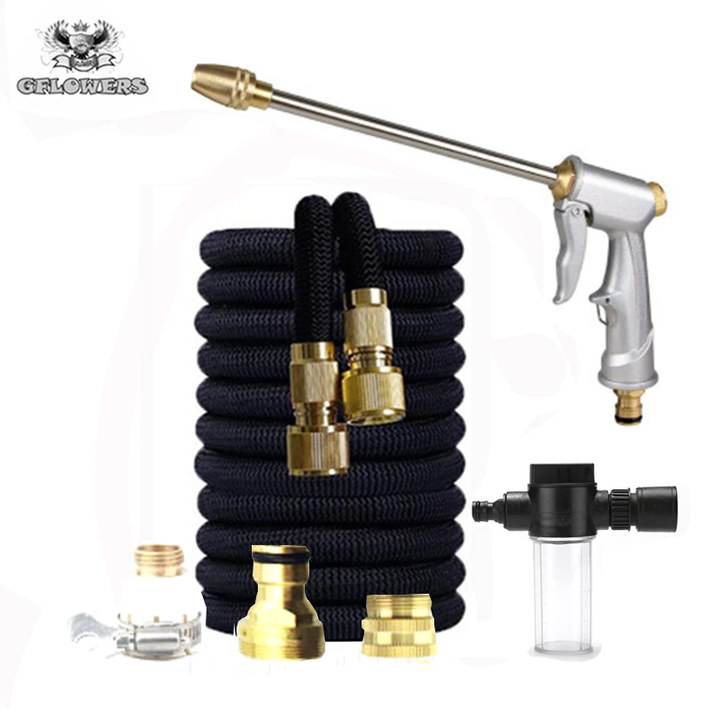 Пластиковый телескопический садовый шланг | Гибкая трубка 25-100 футов для мойки