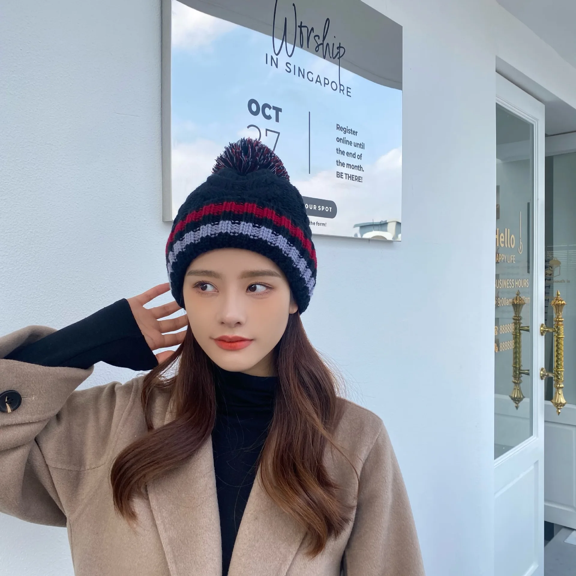 

Winter Korean women's knitted hats plus velvet thick earmuffs all-match fashion trendy student hats cold and warm hood women