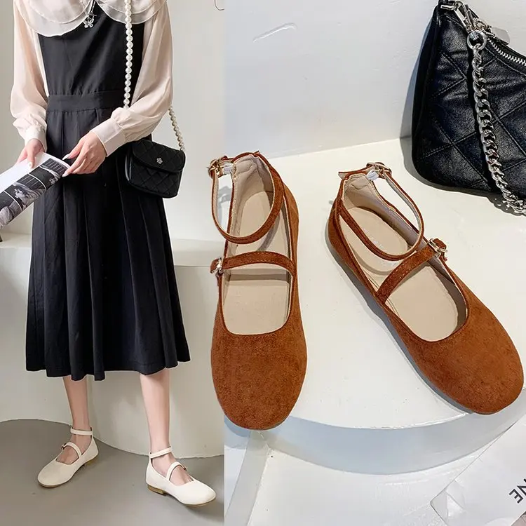 

New Fashion Women Shoes Buckle Strap Mary Jane Shoes Female Casual Round Toe Sweet Ballet Flat Ankle Strap Grandma Shoes