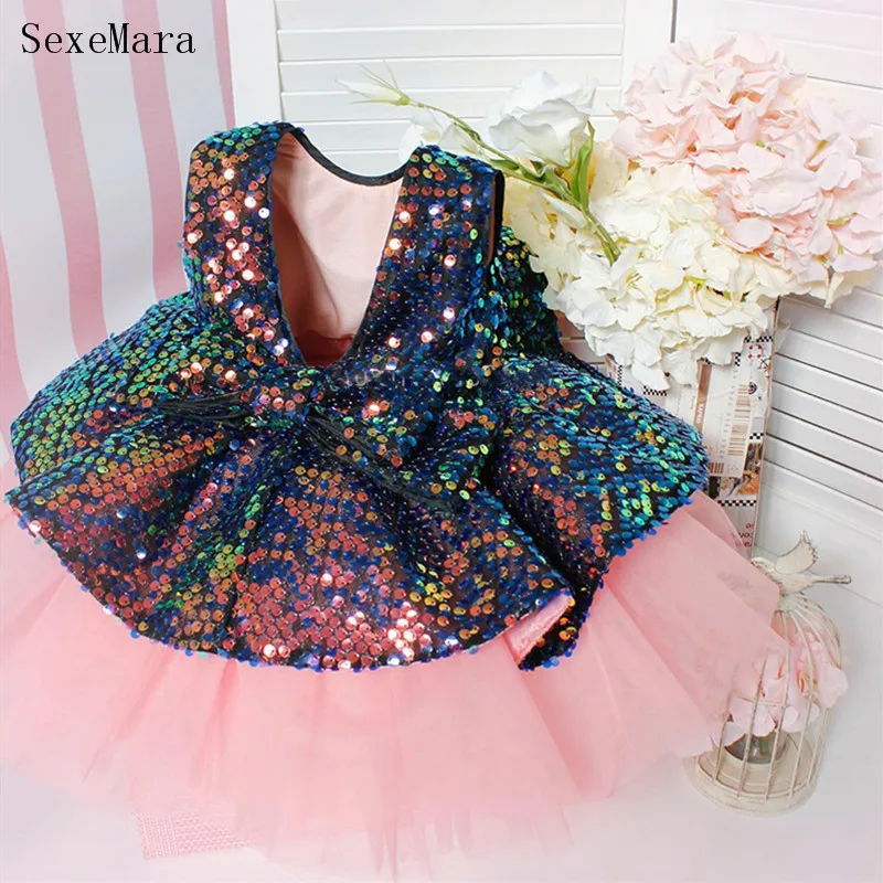 

Пышное фатиновое платье для девочек, с круглым вырезом, длиной до колена, для первого дня рождения, праздвечерние платье, одежда для девочек,...