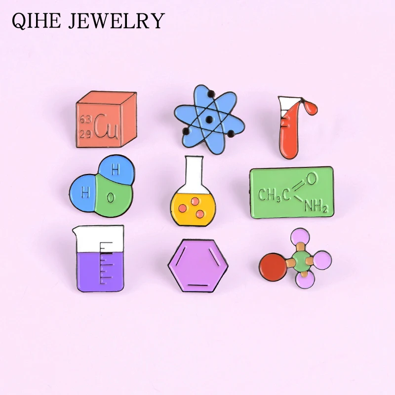 Эмалевые булавки для любителей науки Броши из мультяшной научной серии с