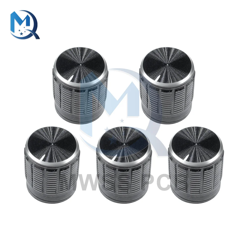 

5PCS/Lot 6MM Black Metal Volume Control Knobs Switch For Knurled Shaft Insert Potentiometer Knob Diameter 15mm x 16.5mm Height