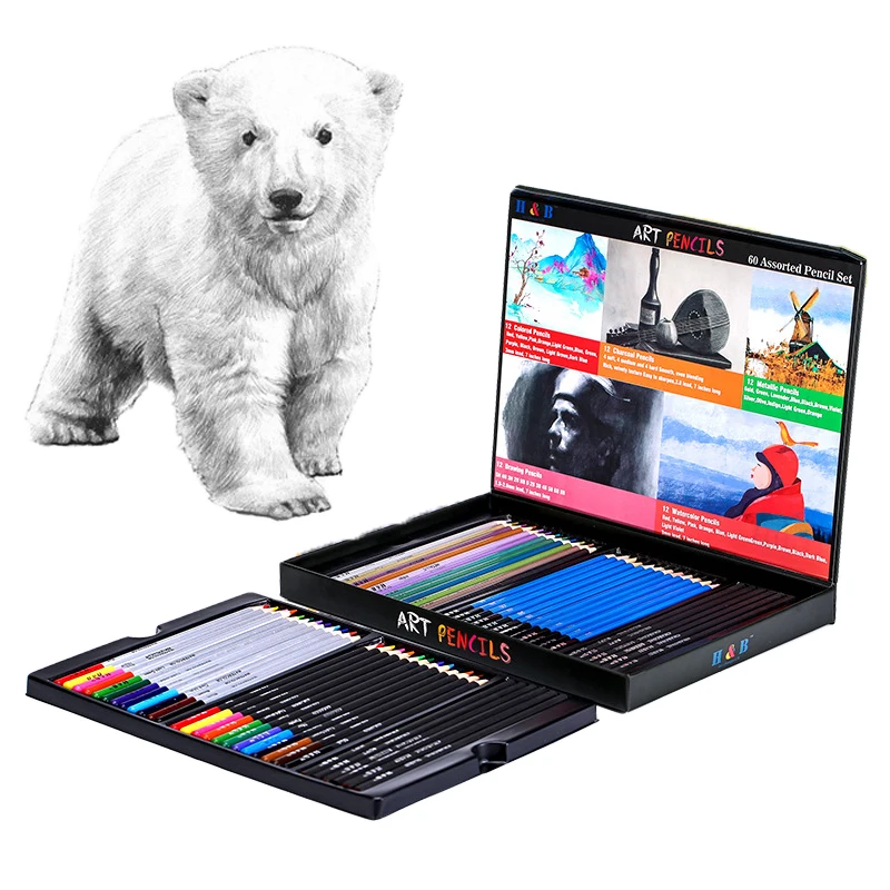 Набор водорастворимых цветов 60 шт. свинцовый металлический карандаш для