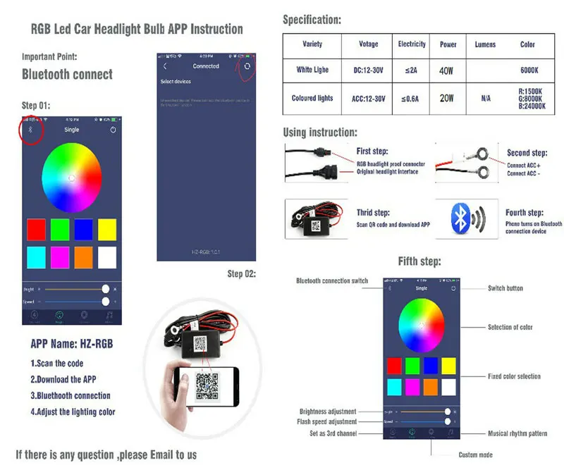 Приложение Bluetooth Управление RGB светодиодный фар 80 Вт 8000LM H1 H3 H4 H7 H8 H11 9005 9006 880 H16 многоцветные противотуманные лампы