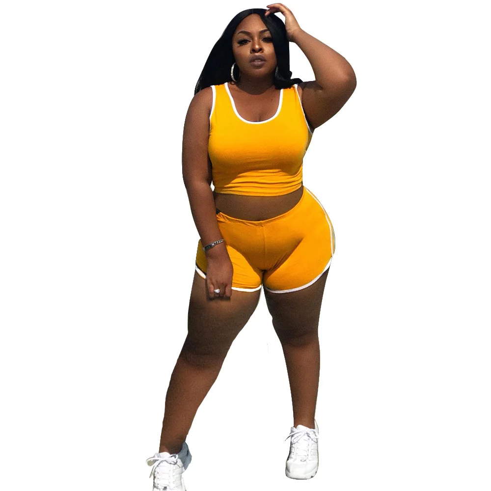 

New Arrivals Women Fashion Sportwear Two Piece Sets 2021 Summer Elastic Waist Mini Shorts + Sleeveless Short Vest Tracksuits