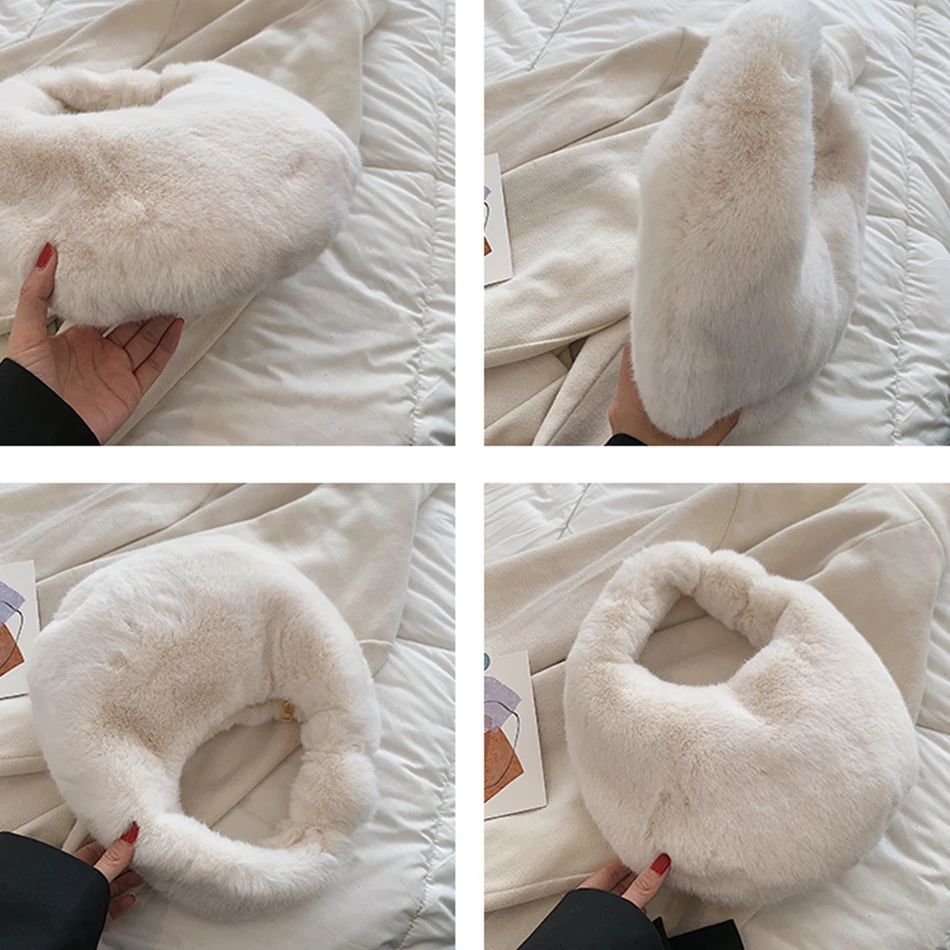 Меховая женская маленькая сумка с полумесяцем Роскошные теплые плюшевые сумочки