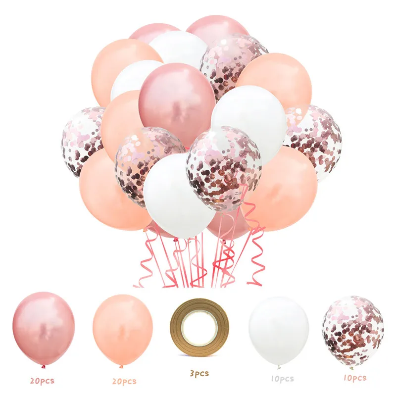 Rose Gold 60 шт./партия, для невесты, для смешанных золотых свадебных вечеринок, латексные конфетти, воздушные шары, набор для девичника Вечерние Декорации шарики - Цвет: Rose Gold