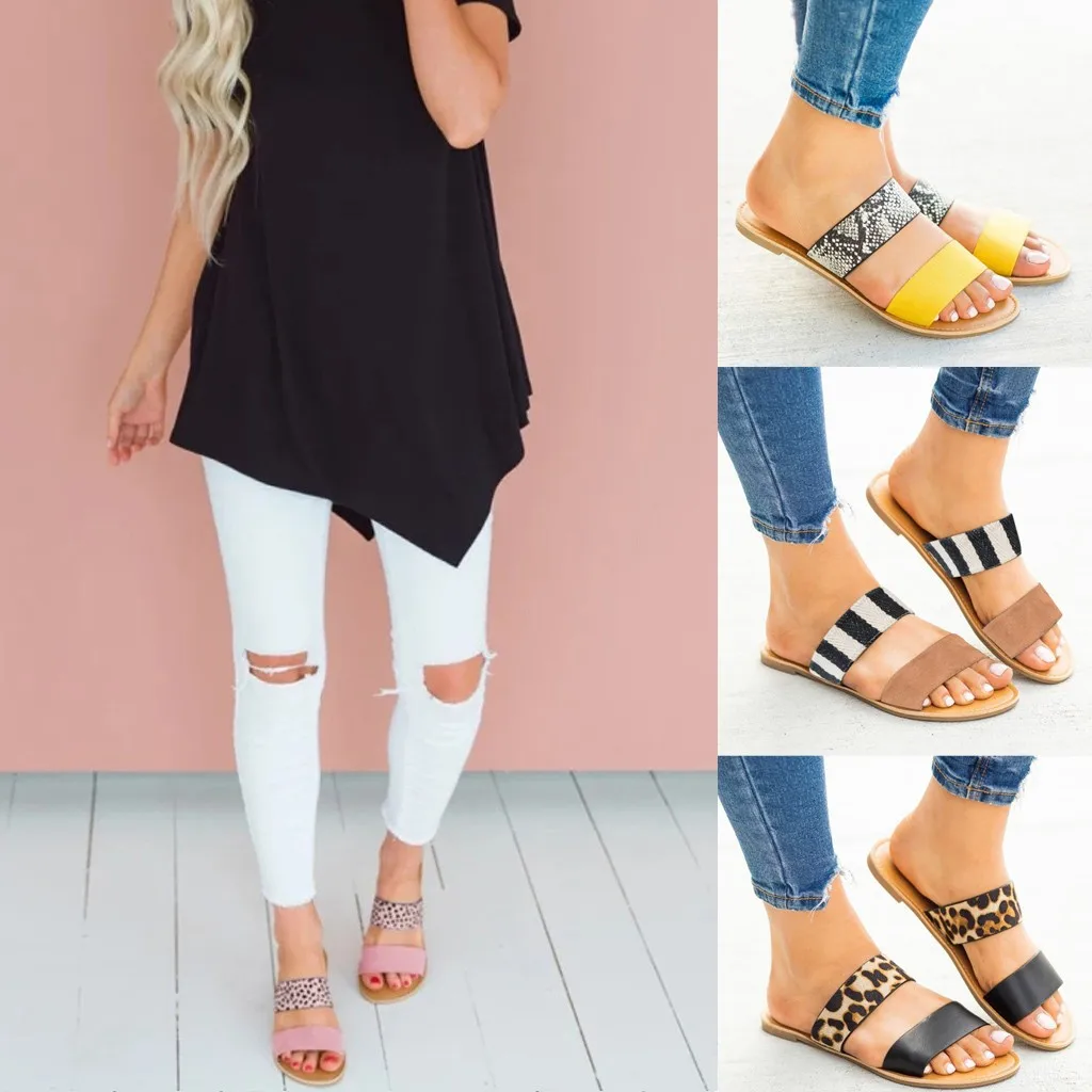 

SAGACE women's slippers leopard Casual shoes women Monochrome Vintage Roman Plus-size Flat Slippers women Sandals Rome Shoes new