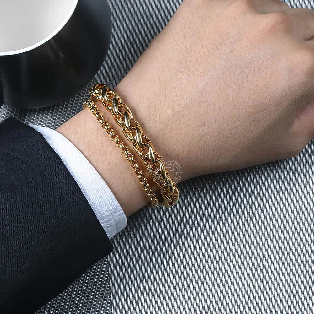 Мужской браслет в стиле хип хоп двойная цепь из нержавеющей стали с цепочкой виде