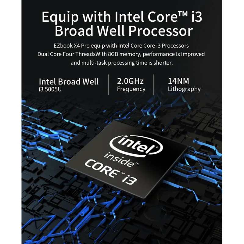 Ноутбук Jumper Ezbook X4 Pro 14 дюймов Fhd Intel Core I3-5005U 8 ГБ ОЗУ 256 Гб ПЗУ Ssd двухдиапазонный Wifi