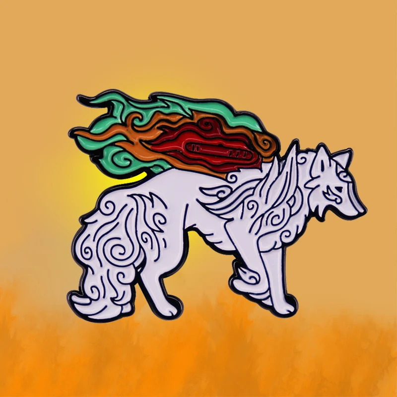 2021 значок Okami Amaterasu Солнцезащитная богиня Белый Волк Бог-хранитель мягкая