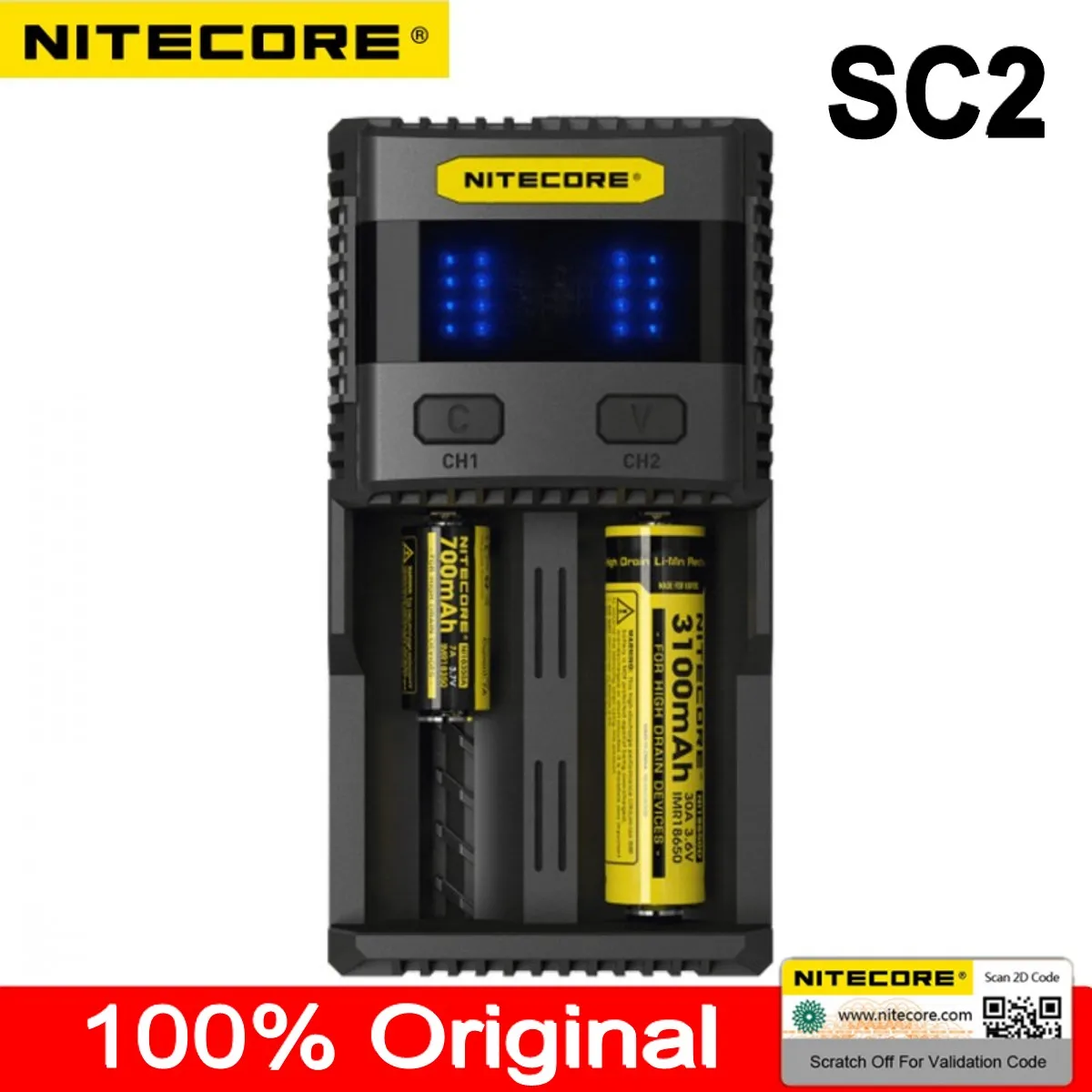 

Nitecore SC2 Charger Intelligent Battery Charger USB Max Output 2.1A for LiFePO4 Lithium Ion Ni-MH NiCd 10340 10350 10440 10500