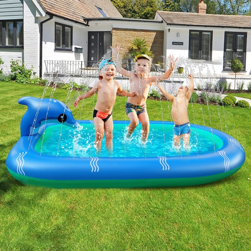 

67/43inch Family Backyard Game Inflatable Paddling Pool Dolphin Sprinkler Water Toy Summer Garden Backyard Water Toy