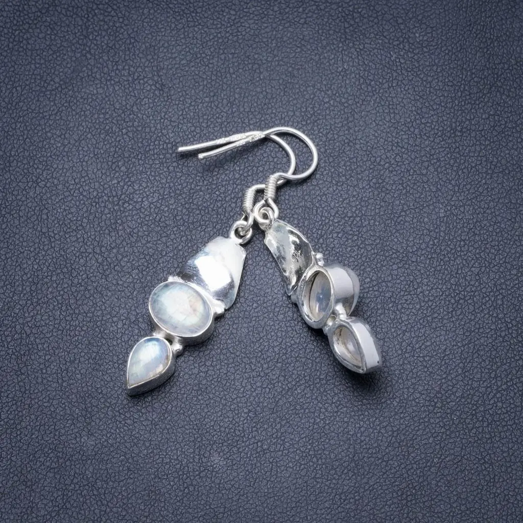 Серьги ручной работы из натурального радужного лунного камня уникальные серьги