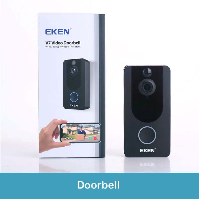 Standard Eken V7 черный 1080P wifi дверной Звонок IP умный беспроводной безопасности пихта детектор движения сигнализация Облачное хранилище дверной звонок, камера - Цвет: Standard