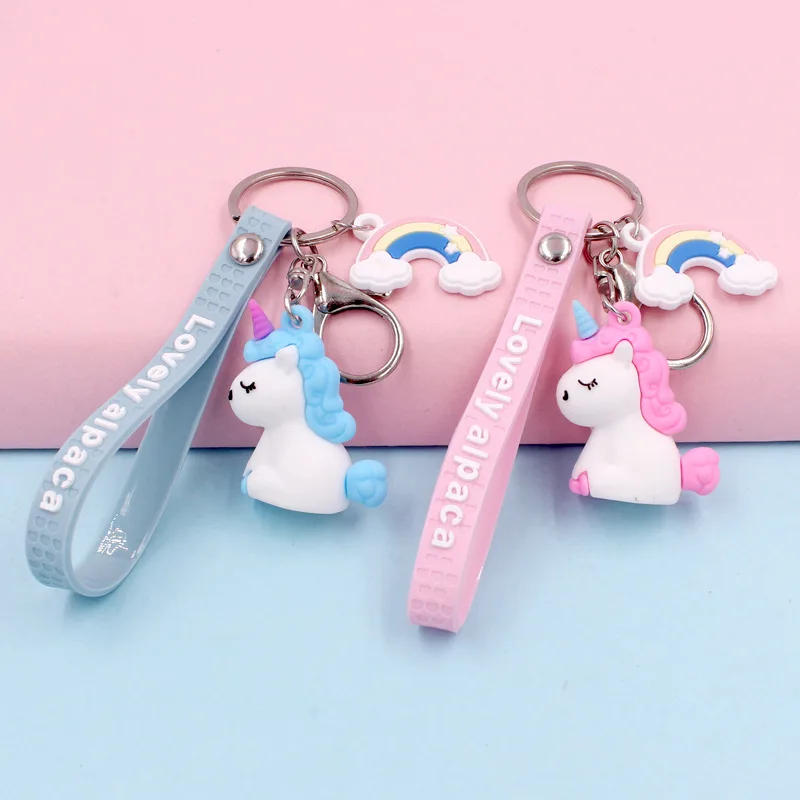 Лидер продаж 2020 стильные милые брелки для ключей в виде единорога из ПВХ с куклой