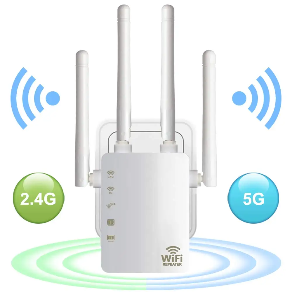 kebidumei Wireless Wifi Repeater Router 300/1200Mbps Dual-Band 2.4/5G 4Antenna Wi-Fi Range Extender Wi Fi Routers Home Network