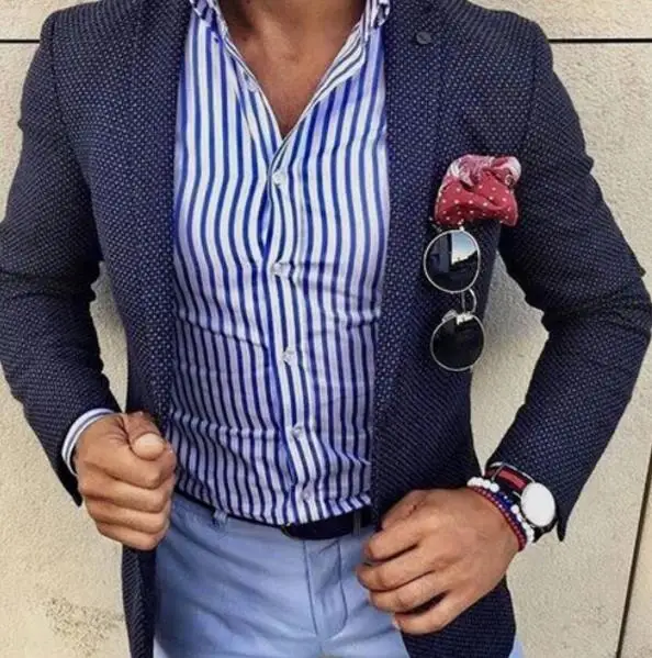 Мужская Повседневная рубашка Slim Fit полосатая с длинным рукавом официальные