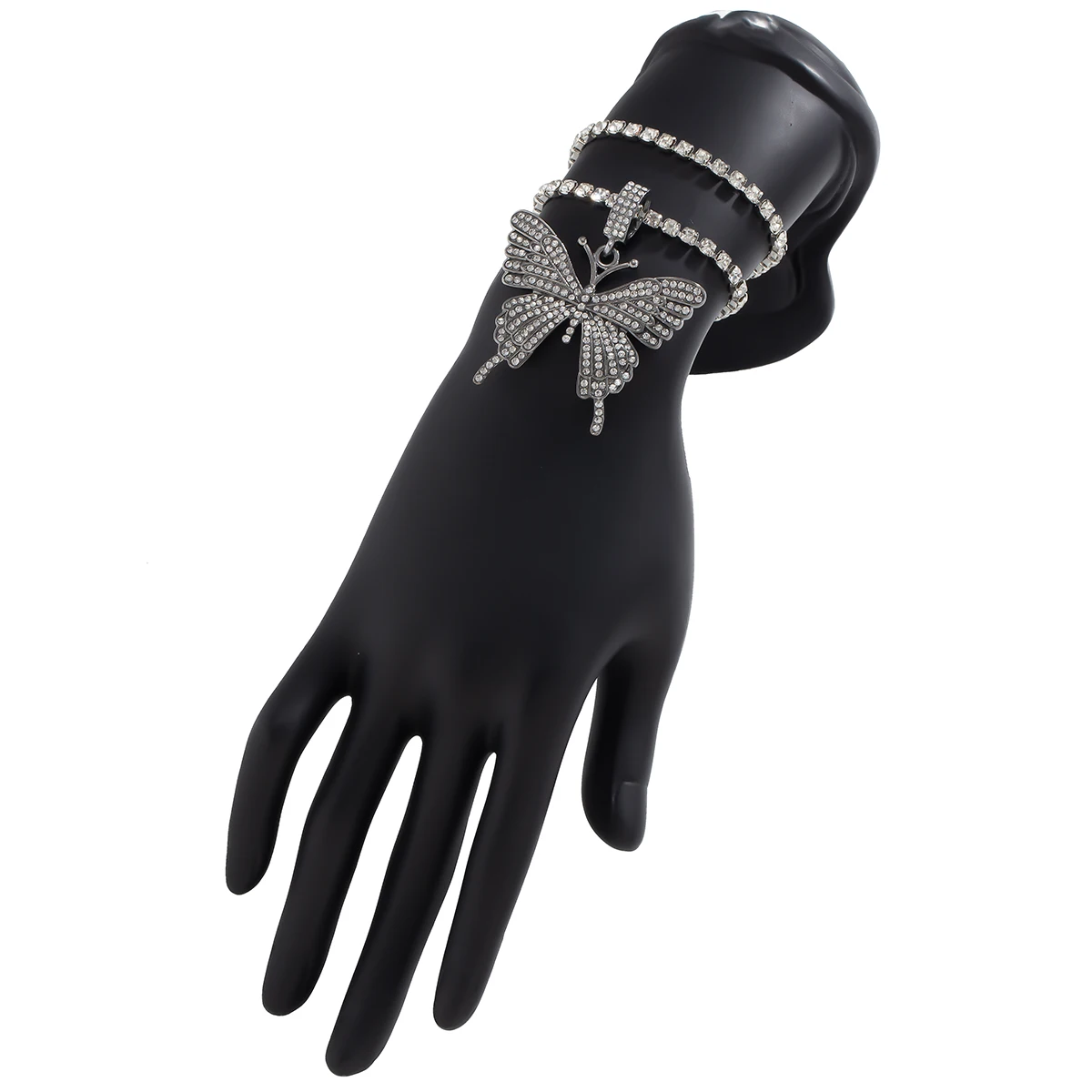 

KunJoe 2pcs/set Fashion Luxury Crystal Butterfly Pendant For Women Hip Hop Chain Bracelets Couples Wedding Jewelry Party Gifts