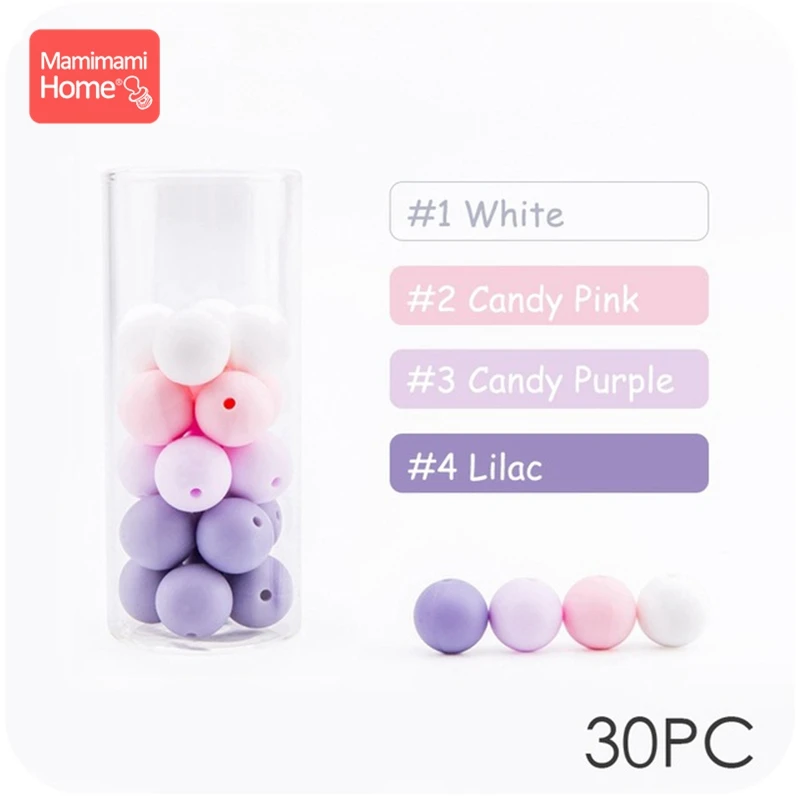 New Purple Mamihome 30 шт., силиконовые бусины, детский Прорезыватель для зубов, сделай сам, ожерелье для кормления, держатель на цепочке для соски, пищевой силикон, детские товары - Цвет: New Purple