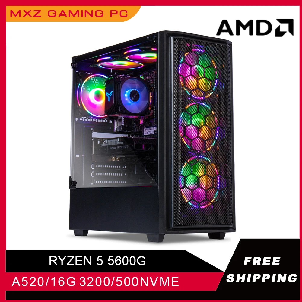 MXZ Pc Gaming Desktop Ryzen R5 5600G 500GB SSD Pc Gamer Complete Windows 10 Pro Pour LOL CSGO Customize  Pc Gamer