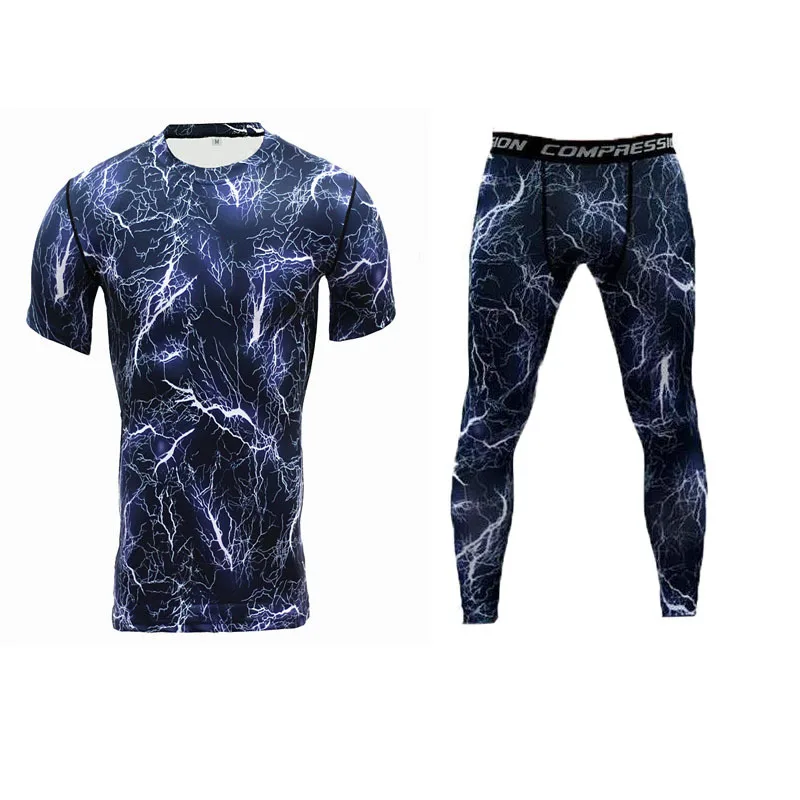 Мужская компрессионная рубашка брюки бодибилдинг шорты с коротким рукавом