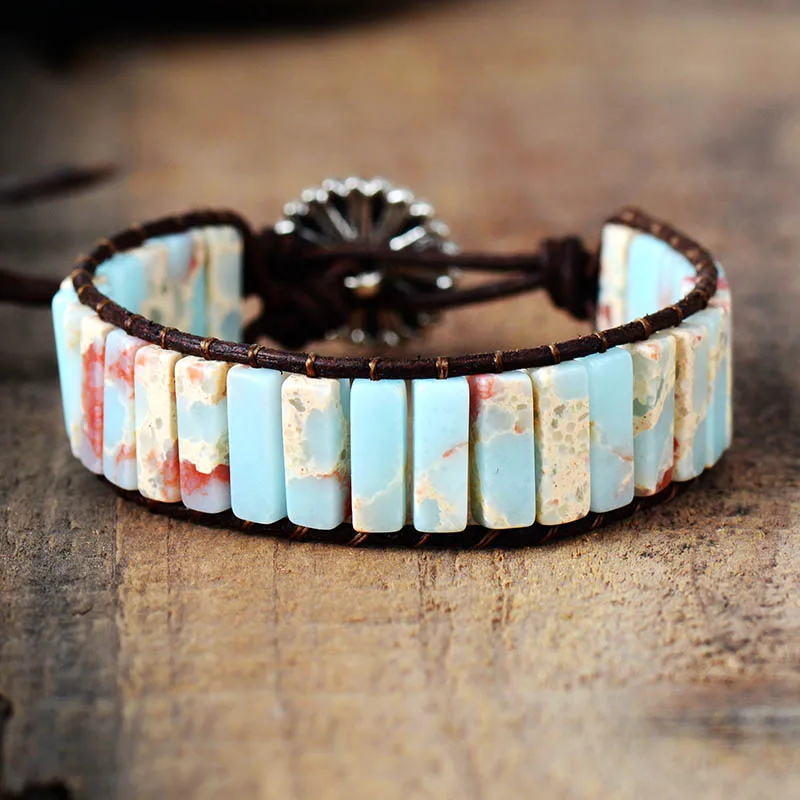 Adjustable Bohemia Ethnic Bracelet For Women Natural Stone Leather Wrap Beads Men Jewelry Dropshipping | Украшения и аксессуары