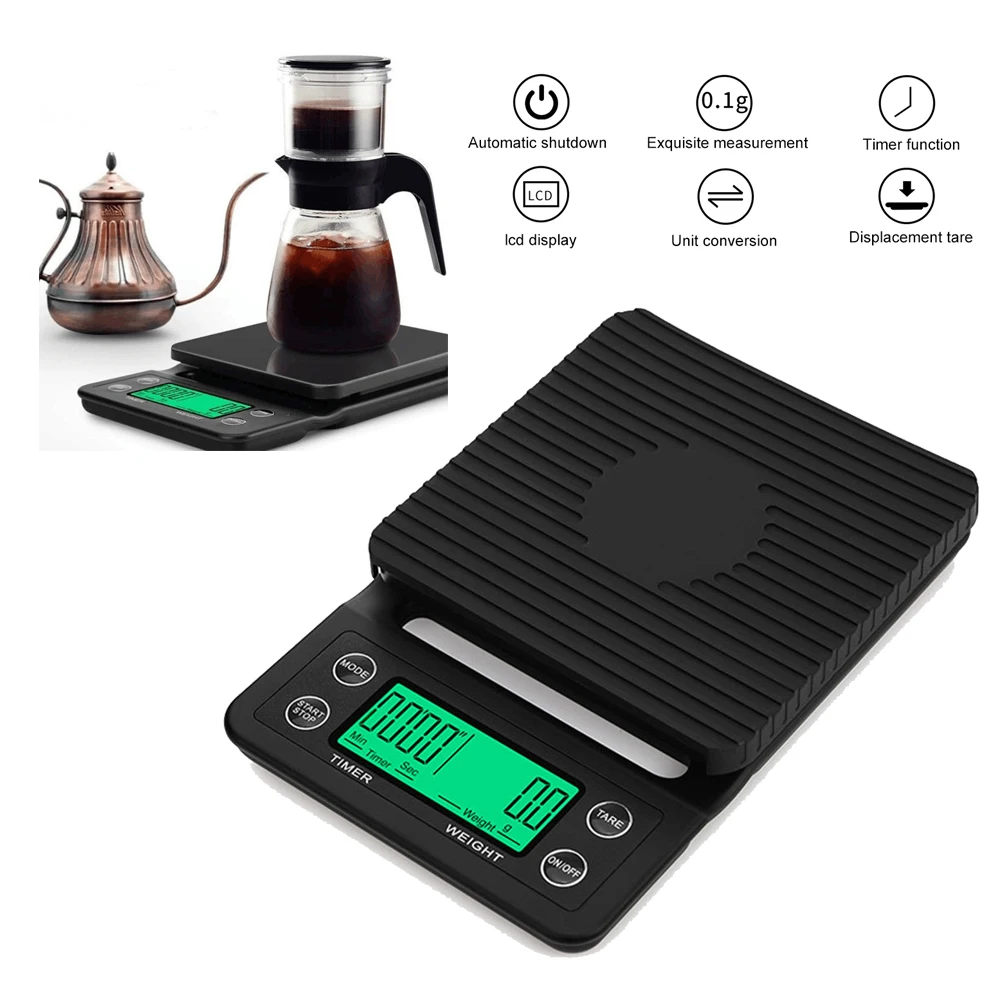 

3kg/0.1g 5kg/0.1g Drip Coffee Scale with Timer Portable Electronic Digital Kitchen High Precision LCD Display Electronic Scale