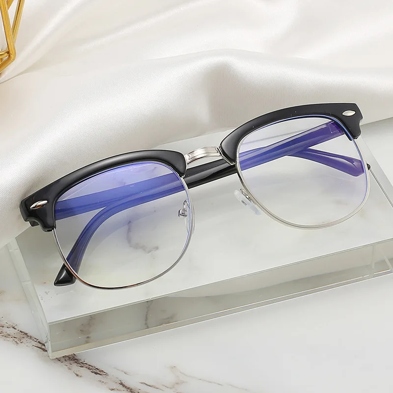 

Retro Blue light proof flat lens atmospheric metal half frame Chaoren frame glasses