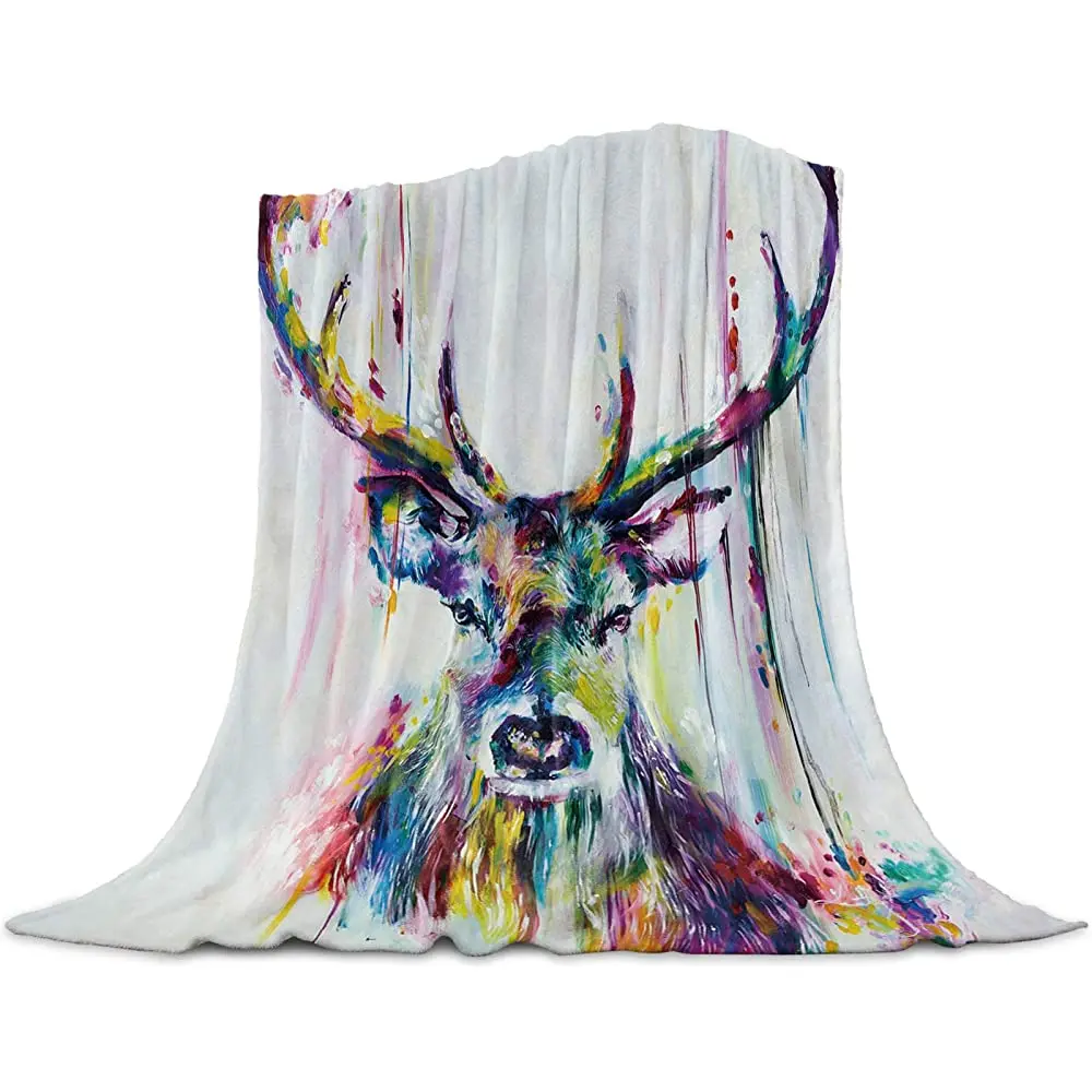 

Fleece Throw Blanket,Flannel Blankets and Throws for Couch Bed, Super Soft Cozy Lightweight Plush Throw Blanket,Deer Painting