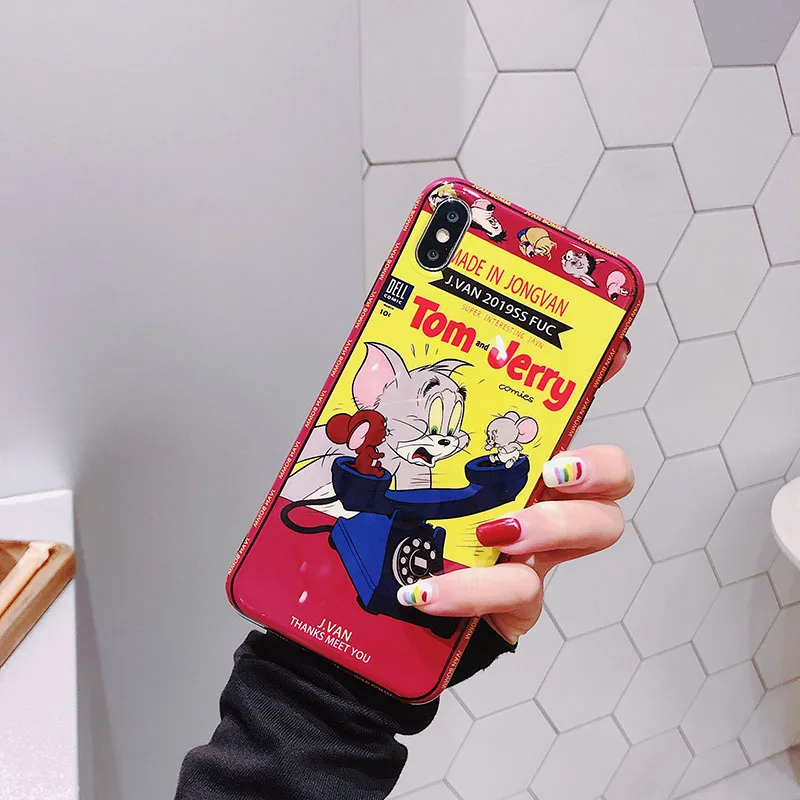 Cute Cartoon phone Cat mouse For iphone Xs MAX XR X case silicone Glossy 6 6s 7 8 plus tpu Case |