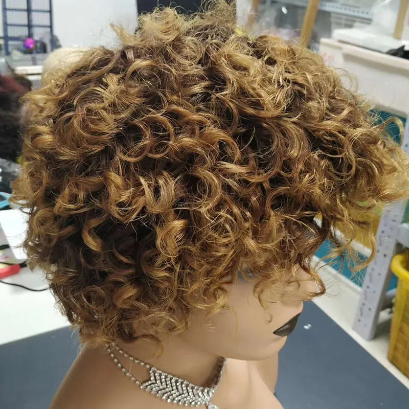 

Парик DreamDiana с Омбре, бразильские вьющиеся волосы, парик с полной машинкой, блонд с Омбре, Короткие вьющиеся парики 8 дюймов, плотность 150, пари...