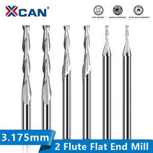 Фреза XCAN с плоским концом, 2 канавки, 10 шт., хвостовик 3,175, Спиральные Фрезы с ЧПУ для гравировки, 0,8-3,175 мм, карбидная фреза