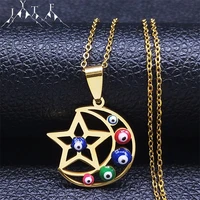 jewish moon star stainless steel necklaces women gold color islam muslim turkey eyes necklace jewlery colier femme n5205s05