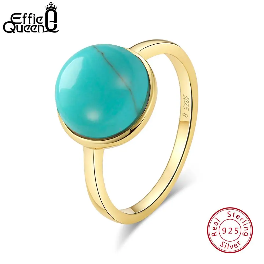 Effie queen 925 пробы Серебряное кольцо для женщин бирюза Lapis кошачий глаз имитация жемчуга женские обручальные кольца вечерние ювелирные изделия TSR69