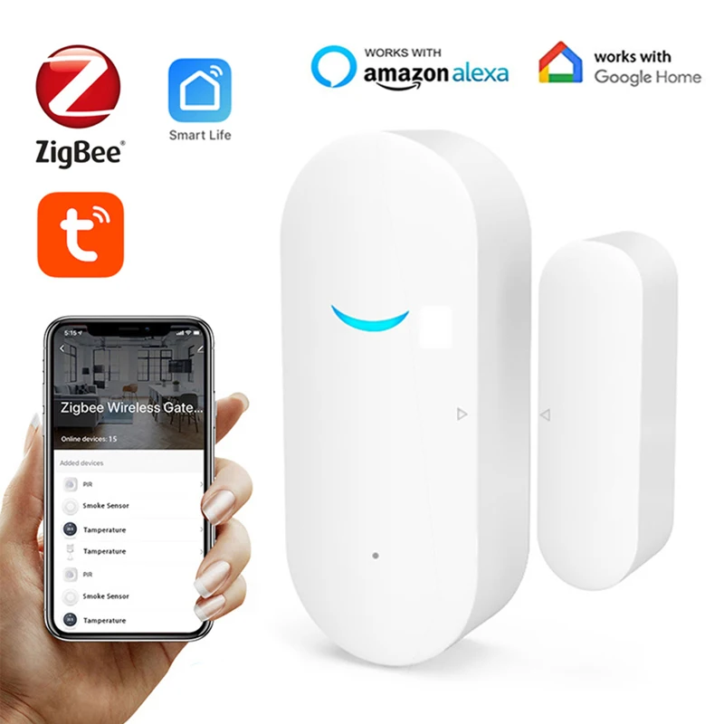 

Датчик открытия и закрытия окон Tuya Smart ZigBee, магнитный детектор, совместим с приложением Alexa/Google Home Tuya/Smart Life