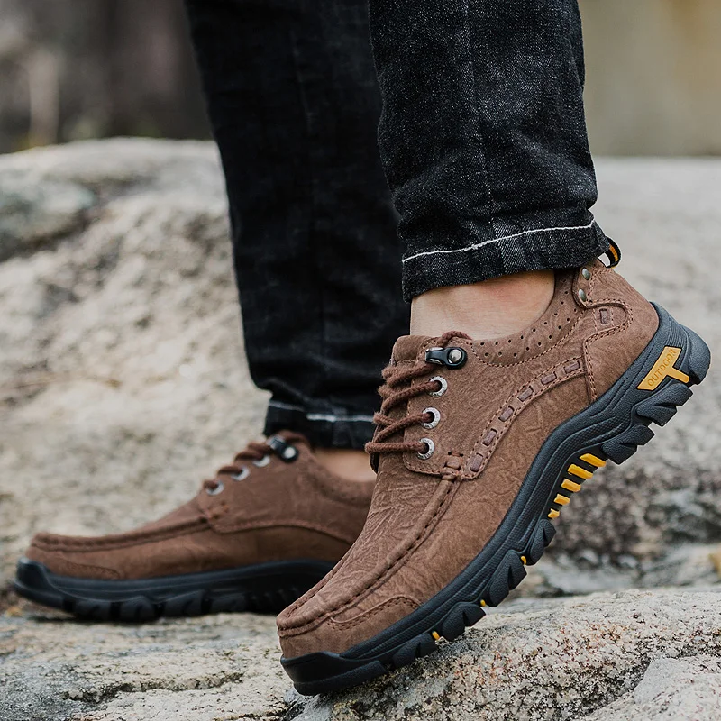 Ботинки мужские прогулочные из натуральной кожи винтажные Нескользящие на