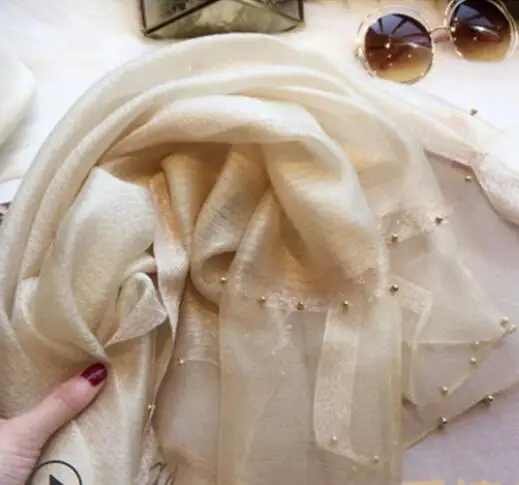 

womens Scarf women's classic all-match black silk shawl beaded gauze spring and autumn